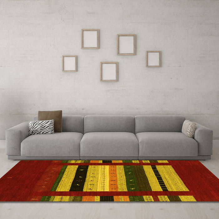 Machine Washable Abstract Yellow Contemporary Rug in a Living Room, wshcon2364yw
