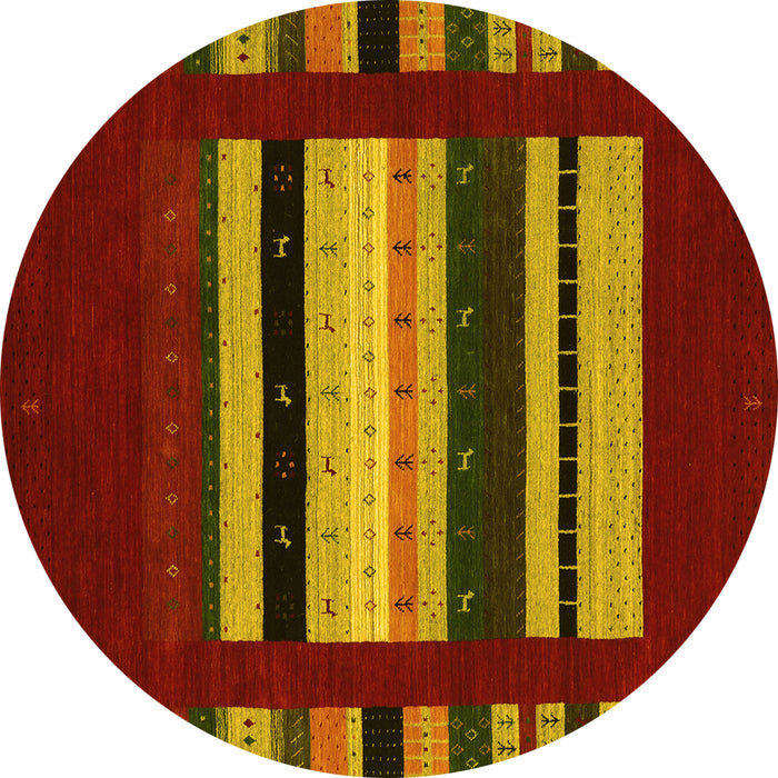 Round Abstract Yellow Contemporary Rug, con2364yw