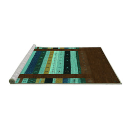 Sideview of Machine Washable Abstract Turquoise Contemporary Area Rugs, wshcon2364turq