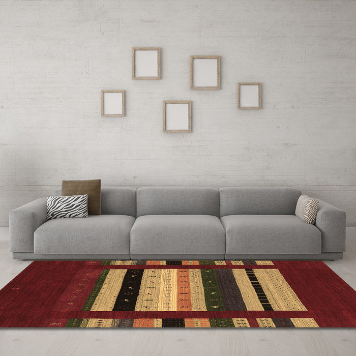 Machine Washable Abstract Brown Contemporary Rug in a Living Room,, wshcon2364brn