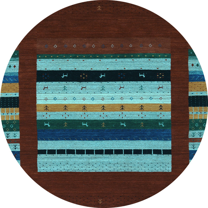 Round Abstract Light Blue Contemporary Rug, con2364lblu