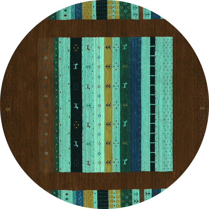 Round Machine Washable Abstract Turquoise Contemporary Area Rugs, wshcon2364turq