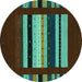 Round Machine Washable Abstract Turquoise Contemporary Area Rugs, wshcon2364turq