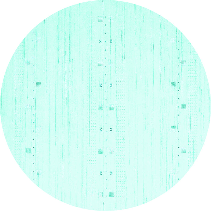 Round Machine Washable Solid Turquoise Modern Area Rugs, wshcon2365turq