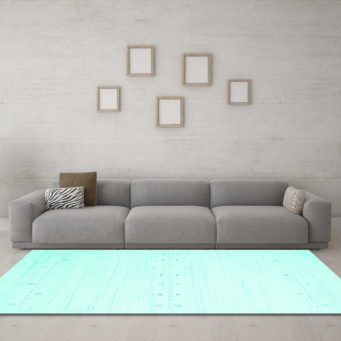 Machine Washable Solid Turquoise Modern Area Rugs in a Living Room,, wshcon2367turq