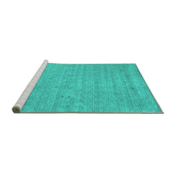 Sideview of Machine Washable Abstract Turquoise Contemporary Area Rugs, wshcon2368turq