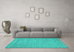 Machine Washable Abstract Turquoise Contemporary Area Rugs in a Living Room,, wshcon2368turq