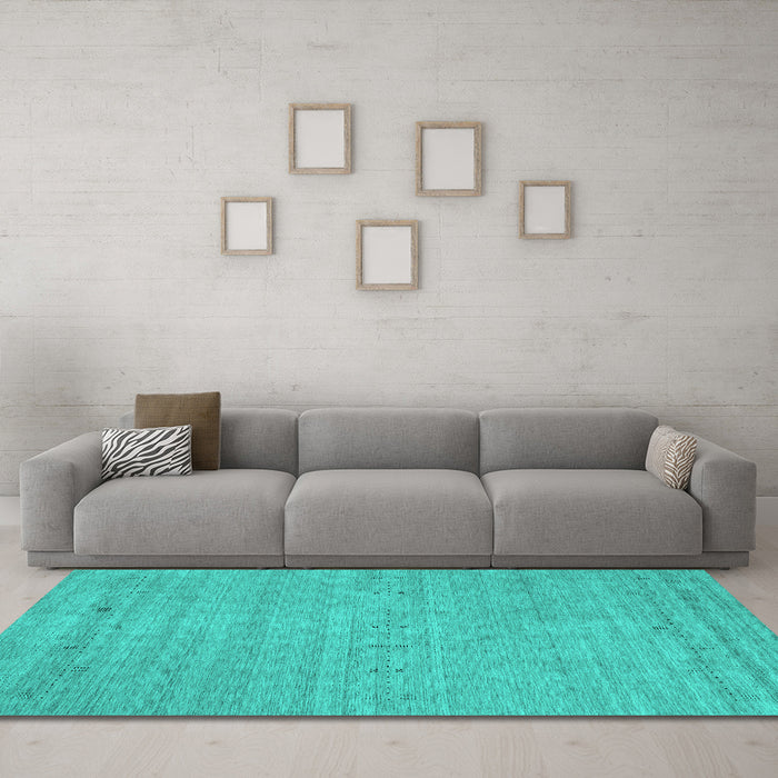 Machine Washable Abstract Turquoise Contemporary Area Rugs in a Living Room,, wshcon2368turq
