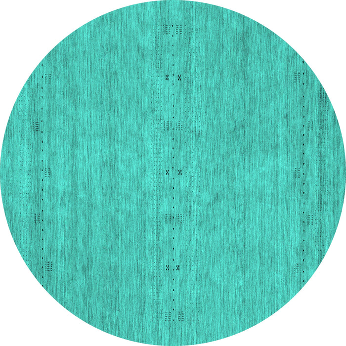 Round Abstract Turquoise Contemporary Rug, con2368turq