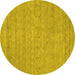 Round Machine Washable Abstract Yellow Contemporary Rug, wshcon2368yw