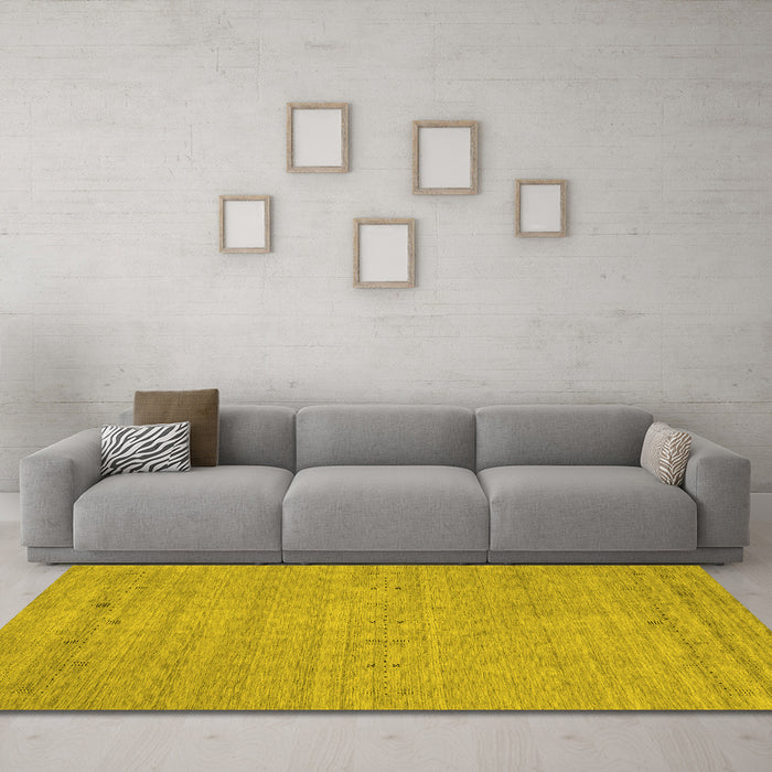 Machine Washable Abstract Yellow Contemporary Rug in a Living Room, wshcon2368yw