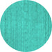 Round Machine Washable Abstract Turquoise Contemporary Area Rugs, wshcon2368turq