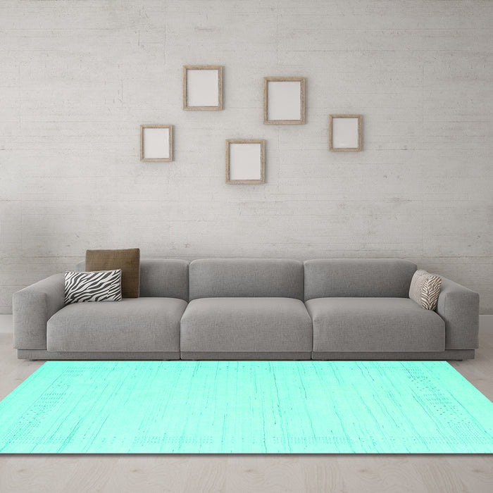 Machine Washable Solid Turquoise Modern Area Rugs in a Living Room,, wshcon2369turq