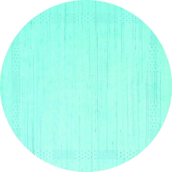 Round Machine Washable Solid Turquoise Modern Area Rugs, wshcon2369turq