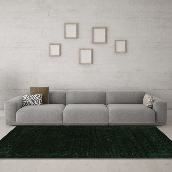 Machine Washable Abstract Emerald Green Contemporary Area Rugs in a Living Room,, wshcon2370emgrn