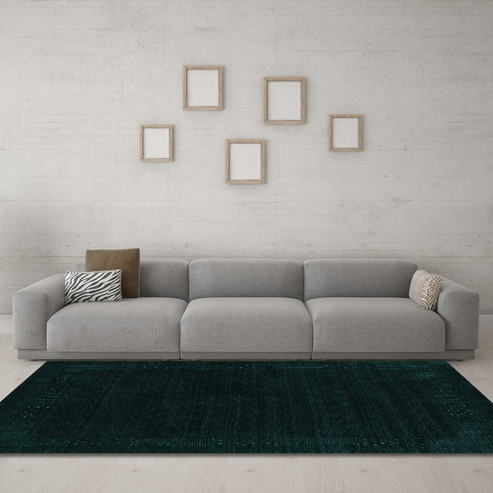 Machine Washable Abstract Turquoise Contemporary Area Rugs in a Living Room,, wshcon2370turq