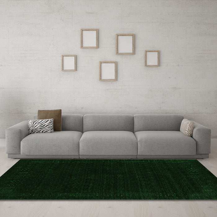 Machine Washable Abstract Green Contemporary Area Rugs in a Living Room,, wshcon2370grn