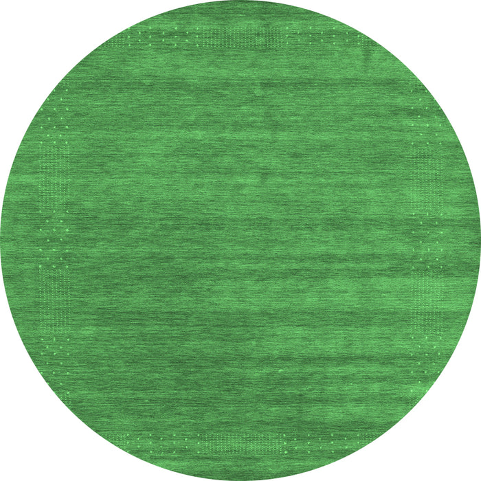 Round Machine Washable Abstract Emerald Green Contemporary Area Rugs, wshcon2371emgrn