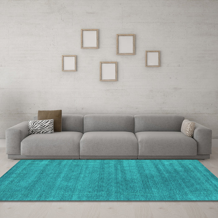 Machine Washable Abstract Turquoise Contemporary Area Rugs in a Living Room,, wshcon2371turq