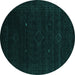 Round Machine Washable Abstract Turquoise Contemporary Area Rugs, wshcon2372turq