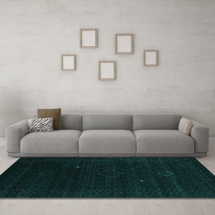 Machine Washable Abstract Turquoise Contemporary Area Rugs in a Living Room,, wshcon2372turq