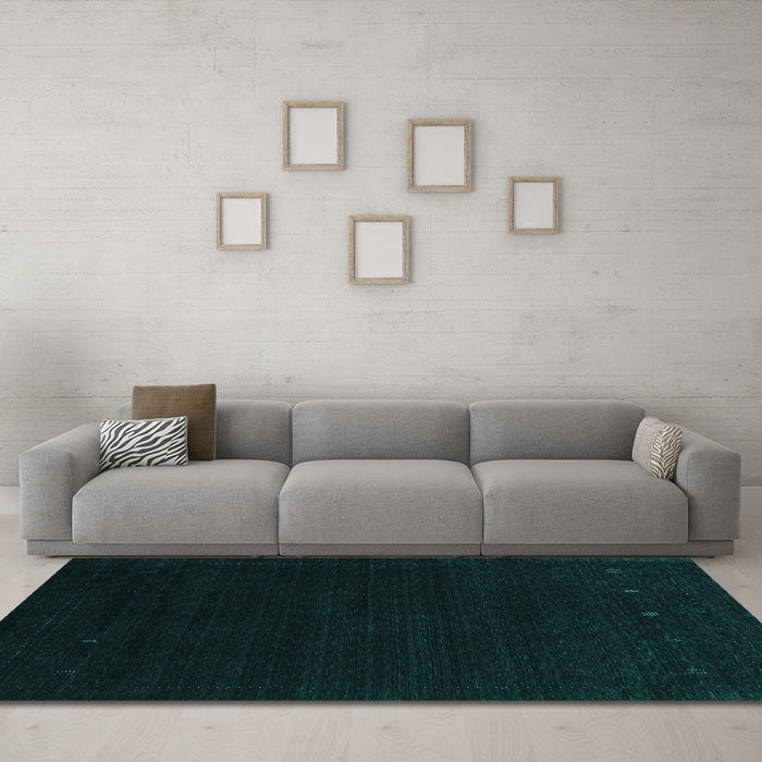Machine Washable Abstract Turquoise Contemporary Area Rugs in a Living Room,, wshcon2375turq