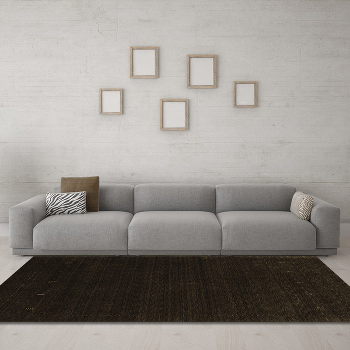 Machine Washable Abstract Brown Contemporary Rug in a Living Room,, wshcon2375brn