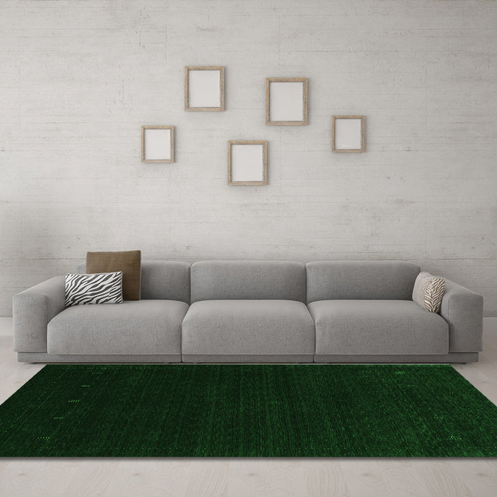 Machine Washable Abstract Green Contemporary Area Rugs in a Living Room,, wshcon2375grn