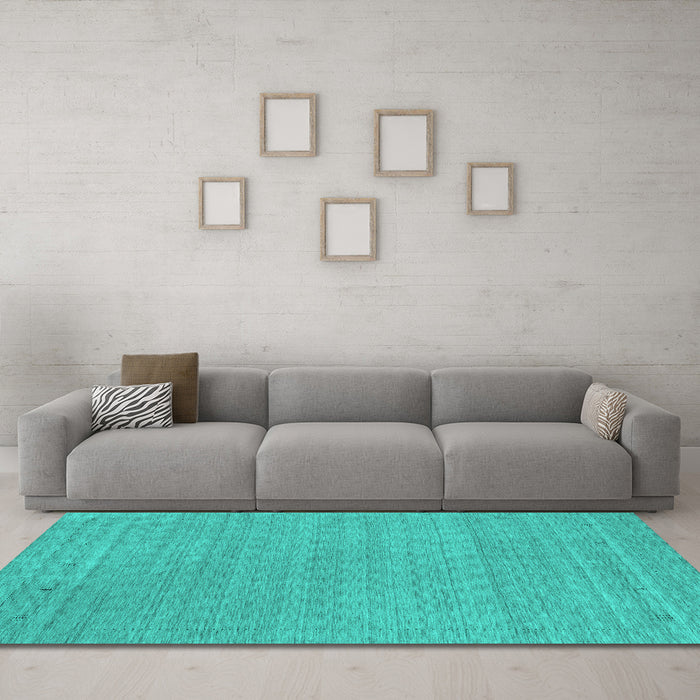 Machine Washable Abstract Turquoise Contemporary Area Rugs in a Living Room,, wshcon2376turq