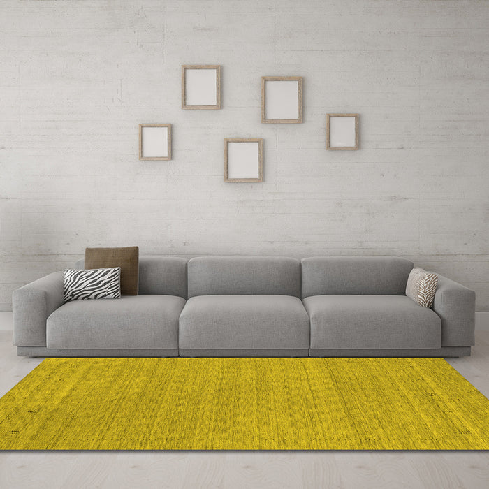 Machine Washable Abstract Yellow Contemporary Rug in a Living Room, wshcon2376yw
