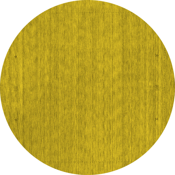Round Machine Washable Abstract Yellow Contemporary Rug, wshcon2376yw