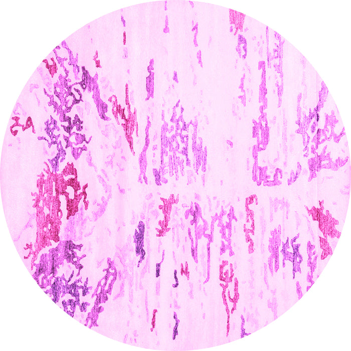 Round Machine Washable Solid Pink Modern Rug, wshcon2378pnk