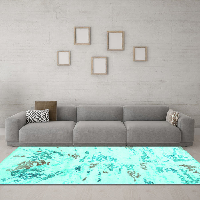 Machine Washable Solid Turquoise Modern Area Rugs in a Living Room,, wshcon2378turq