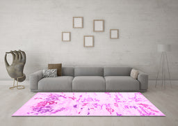 Machine Washable Solid Pink Modern Rug in a Living Room, wshcon2378pnk