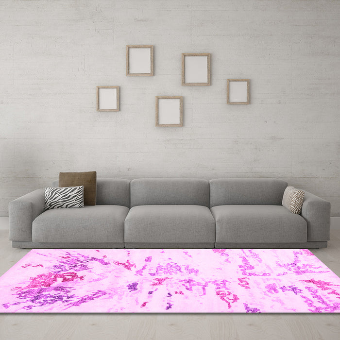 Machine Washable Solid Pink Modern Rug in a Living Room, wshcon2378pnk