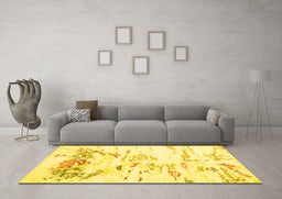 Machine Washable Solid Yellow Modern Rug in a Living Room, wshcon2378yw