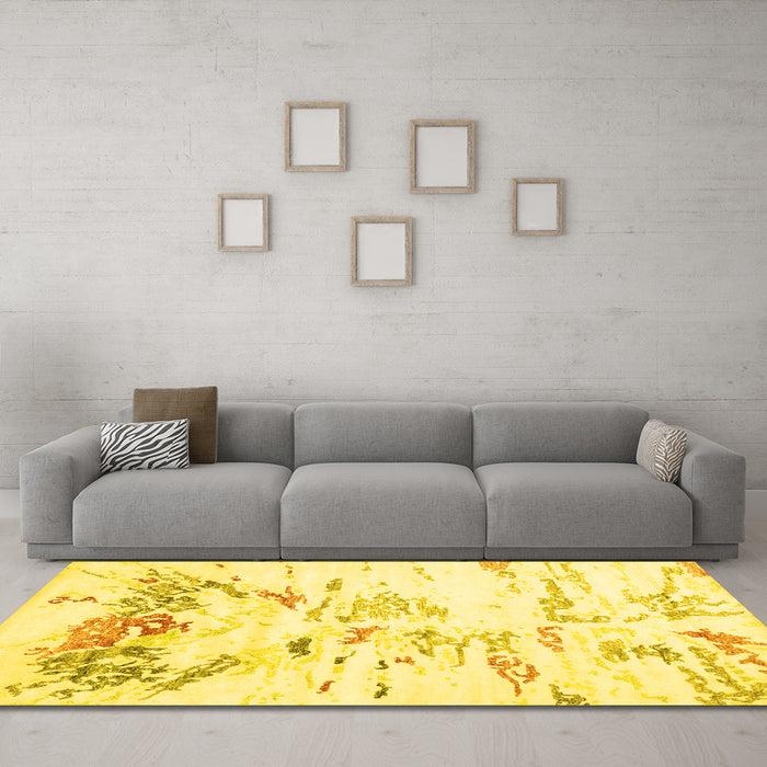 Machine Washable Solid Yellow Modern Rug in a Living Room, wshcon2378yw