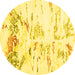 Round Machine Washable Solid Yellow Modern Rug, wshcon2378yw