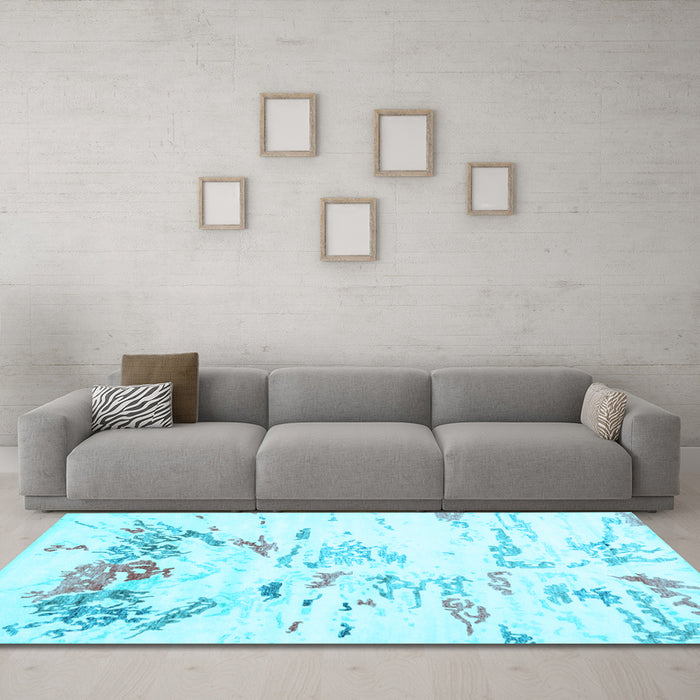 Machine Washable Solid Light Blue Modern Rug in a Living Room, wshcon2378lblu