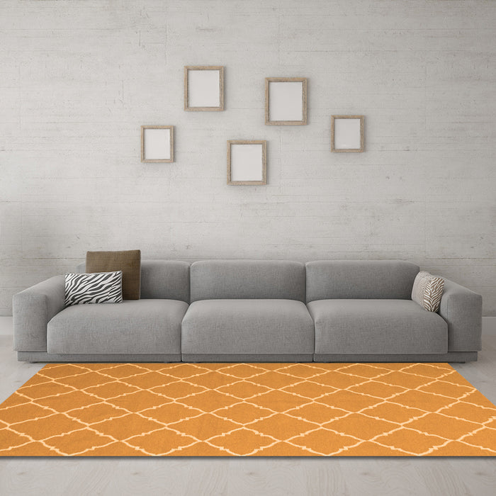 Machine Washable Trellis Orange Modern Area Rugs in a Living Room, wshcon2379org