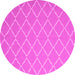 Round Machine Washable Trellis Pink Modern Rug, wshcon2379pnk