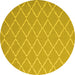 Round Machine Washable Trellis Yellow Modern Rug, wshcon2379yw