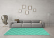Machine Washable Trellis Turquoise Modern Area Rugs in a Living Room,, wshcon2379turq