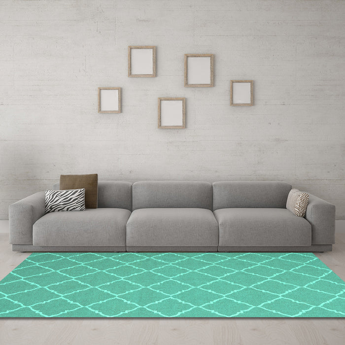 Machine Washable Trellis Turquoise Modern Area Rugs in a Living Room,, wshcon2379turq