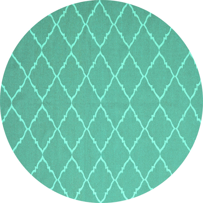 Round Machine Washable Trellis Turquoise Modern Area Rugs, wshcon2379turq