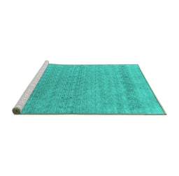 Sideview of Machine Washable Abstract Turquoise Contemporary Area Rugs, wshcon2380turq