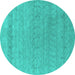 Round Machine Washable Abstract Turquoise Contemporary Area Rugs, wshcon2380turq