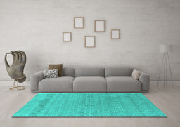 Machine Washable Abstract Turquoise Contemporary Area Rugs in a Living Room,, wshcon2380turq