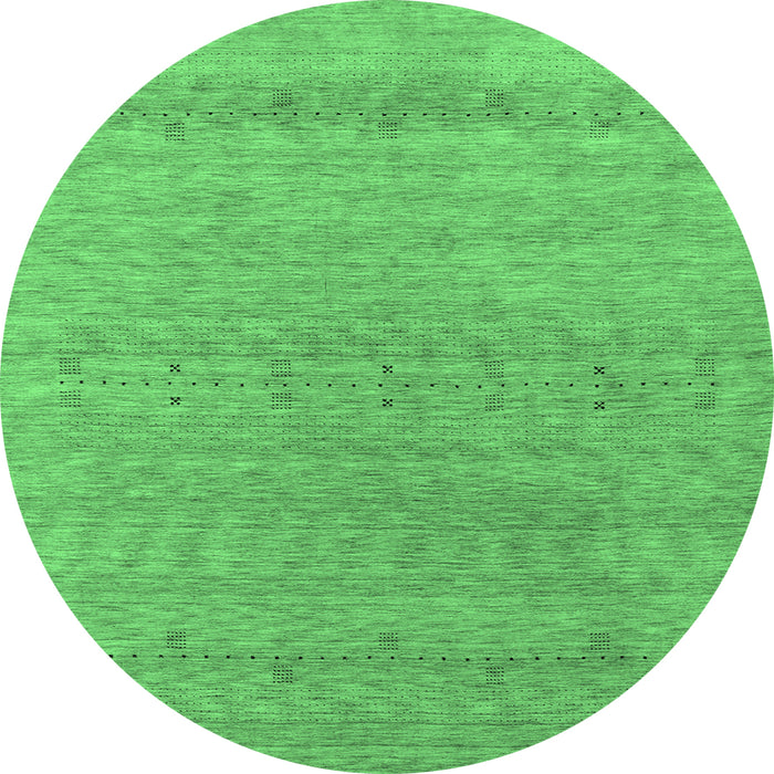 Round Machine Washable Abstract Emerald Green Contemporary Area Rugs, wshcon2380emgrn