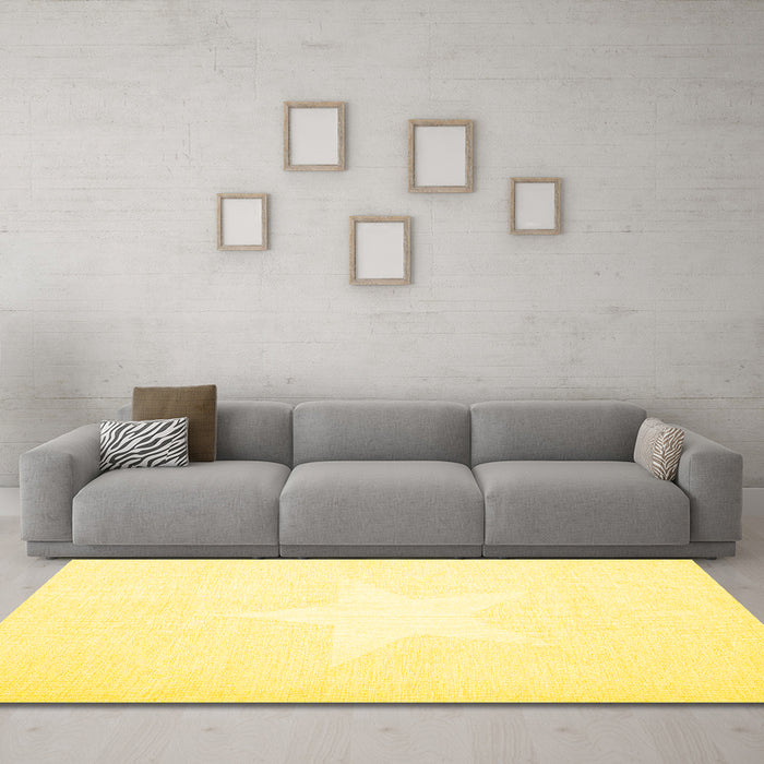 Machine Washable Solid Yellow Modern Rug in a Living Room, wshcon2381yw